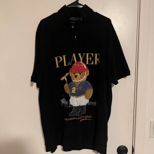 ralph lauren mens black polo with bear design